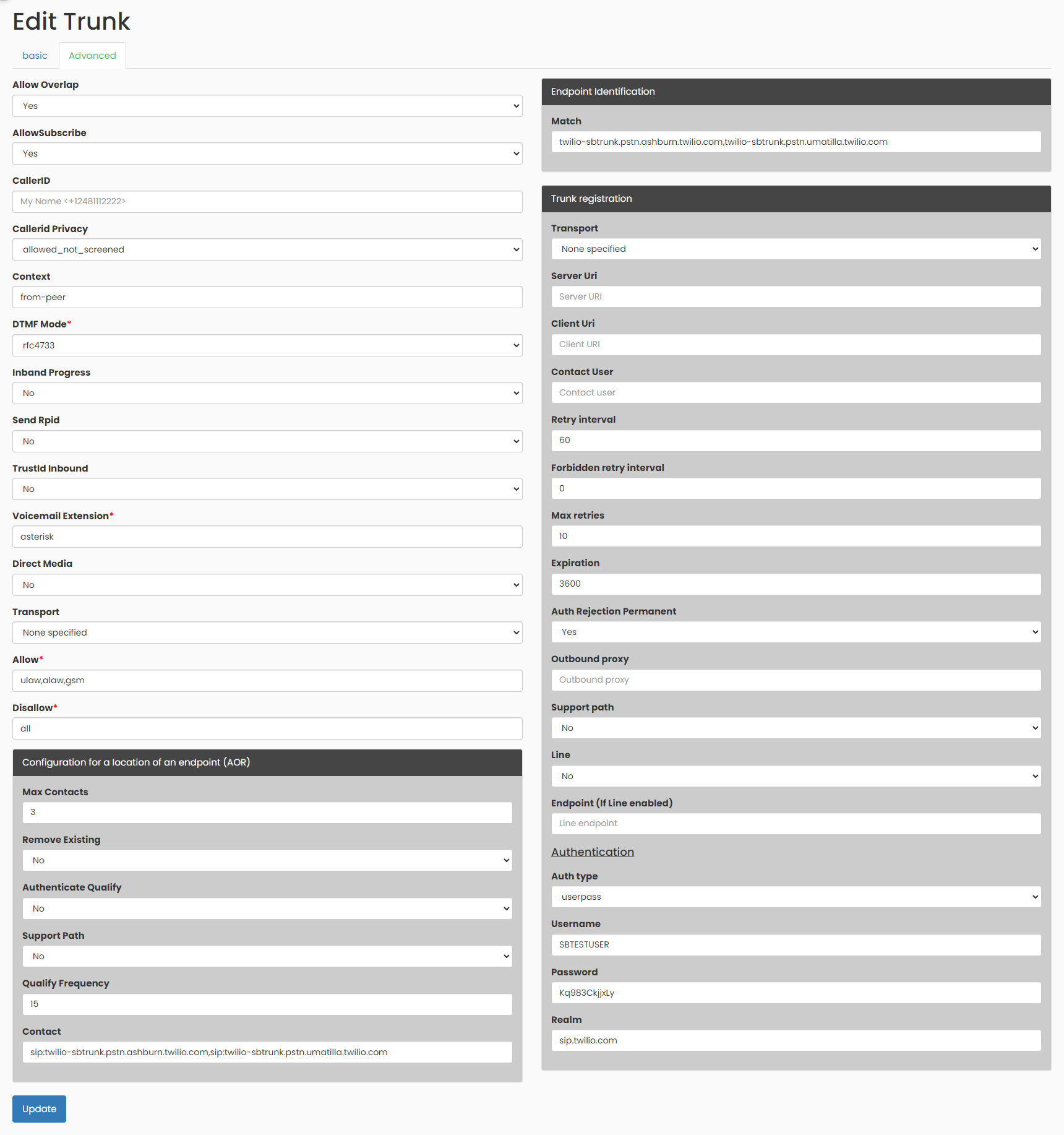 Screenshot: Trunk Advanced Settings